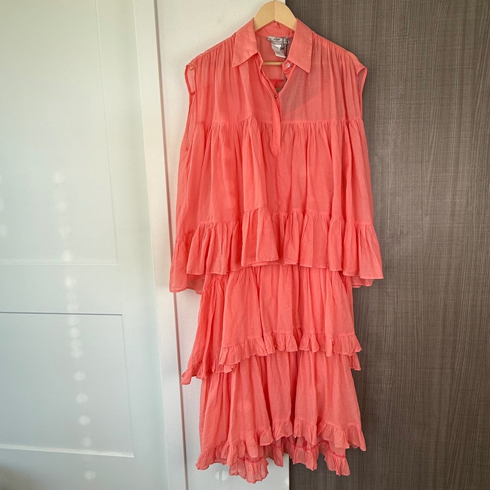 Devotion TWINS Coral Ruffled Midi Dress - Picture 2 of 14